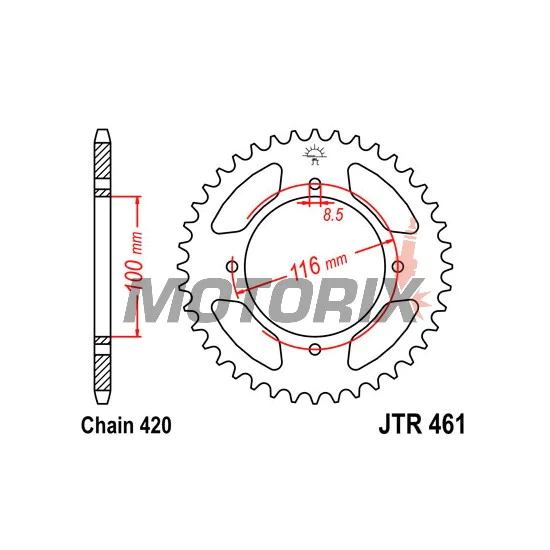 Zadní rozeta -JT- JTR461,52, 52 zubů, ocelový, Kawasaki KX 100 1988-2020, KX 80 1986-2000, KX 85 2001-2004, 2006, 2008, 2010-2020, Suzuki RM 100 2003