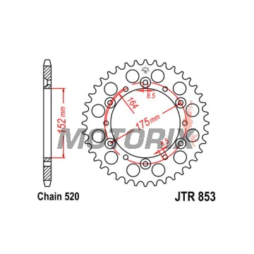 Zadní rozeta -JT- JTR853,46, 46 zubů, ocelový, Kreideler 170 170 2004-2006, Yamaha DT 200 1989-1995, IT 200 1984-1986, SR 500 1991-1999, TT 250 1989-2004, TT 350 1986-1992, TT 600 1983-1992, 1996-2003, TT-R 250 1999-2006, WR 125/400 1998