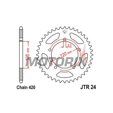 Zadní rozeta -JT- JTR24,50, 50 zubů, ocelový, Aprilia MX 50 2003-2006, RX 50 1998-2005, Generic Trigger 50 2007-2012, Yamaha DT 50 2002