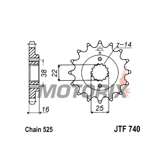 Přední pastorek -JT- JTF740,14, 14 zubů, Ducati 916 916 1994-2000, 996 996 1997, 1999-2000, Biposto 916 1994-2000, Biposto 996 1999-2001, Hypermotard 796 2010-2011, Monop. 996 2001, Monop. 998 2002-2003, Monop. 999 2003-2005
