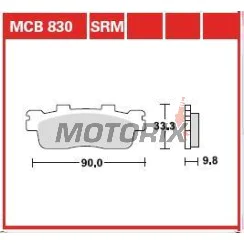 Brzdové destičky -TRW- MCB830SRM, sintrované, Kawasaki J125 125 (2016-2017), J300 300 (2014-2016), Kymco Downtown 125-200i (2009-2017), Kymco People GT 125-200i (2012)