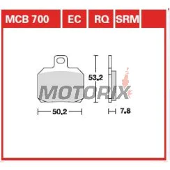 Brzdové destičky -TRW- MCB700EC, Aprilia ETV, RS, RSV, SL, Tuono; Benelli TNT, Tornado, TreK; Ducati 1098, 1198, 848, Monster, Multistrada, Panigale; KTM RC8, Super Duke; Moto Guzzi Breva, Nevada; Piaggio Beverly, X8, X9; Yamaha YP, VP, XQ