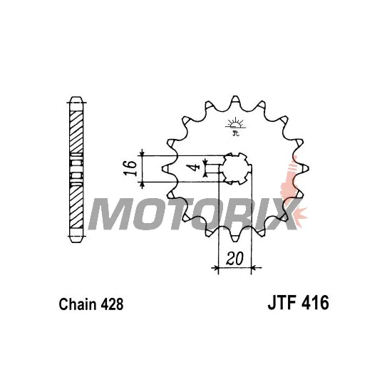 Přední pastorek -JT- JTF416,15, 15 zubů, Suzuki RM 80 1997-2001, RM 85 2002-2018, Yamaha DT 175 1978-1981, RD 125 1976-1977, RS 125 1976, YZ 80 1984, 1993-2001