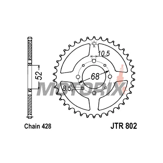 Zadní rozeta -JT- JTR802,37, 37 zubů, ocelový, Kawasaki KC 100 1980, KE 100 1979, 1992-1999, 2001, KH 100 1978, KM 100 1976-1978, Suzuki A 100 1977-1980, A 80 1974-1976, DS 80 1978-1979, 1982-2000, FL 125 2007-2010, GP 100 1978