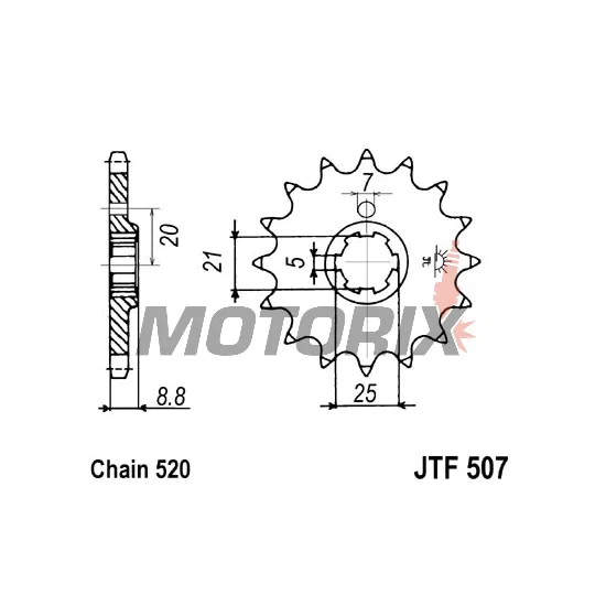 Přední pastorek -JT- JTF507,15, 15 zubů, Cagiva WMX 250 1989-1992, Husqvarna CR 250 1990-1997, CR 360 1992-1994, WR 250 1990-1998, WR 360 1992-2002, Kawasaki KDX 250 1982-1985, KX 250 1979-1986, KX 420 1980, KX 500 1983-1986