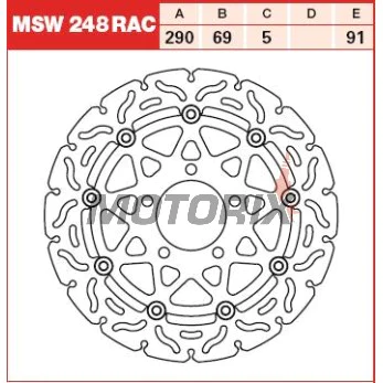 Brzdový kotouč -TRW- MSW248RAC, 290mm, Suzuki GSF 650/650S/650A Bandit (2005-2006)/GSX 750F (2003-2006)/M 1500 Intruder (2009-2012)/SV 650/650S (2003-2009)/VLR 1800R/1800RT Intruder (2008-2013)/VZ 1500 Intruder (2009-2013)