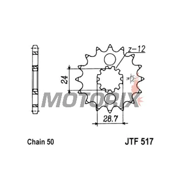 Přední pastorek -JT- JTF517,15, 15 zubů, Kawasaki GPZ 750 1985-1988, GPZ 900 1984-1994, ZR 1100 1992-1997, ZX 1100 1993-2001, ZX-12R 1200 2000-2005, ZX-14R 1400 2006-2020, ZZR 1100 1993-2001, ZZR 1200 2002-2005, ZZR 1400 2006-2019