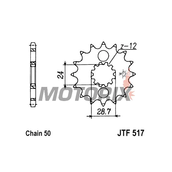 Přední pastorek -JT- JTF517,15, 15 zubů, Kawasaki GPZ 750 1985-1988, GPZ 900 1984-1994, ZR 1100 1992-1997, ZX 1100 1993-2001, ZX-12R 1200 2000-2005, ZX-14R 1400 2006-2020, ZZR 1100 1993-2001, ZZR 1200 2002-2005, ZZR 1400 2006-2019