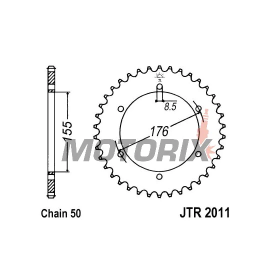 Zadní rozeta -JT- JTR2011,43, 43 zubů, ocelový, Triumph Daytona 955 1997, 1999-2001, 2003-2006, Speed Triple 1050 2005-2017, 2019, Speed Triple 900 1997-1998, Speed Triple 955 1999-2004, Sprint 1050 2005-2015, Sprint 955 1999-2004
