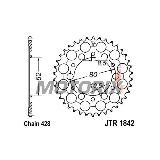 Zadní rozeta -JT- JTR1842,47, 47 zubů, ocelový, Yamaha AG 200 1984-1994, DT 125 1974, 1976-1977, DT 175 1974-1977, 1979-1981, TW 125 1998-2004, TW 200 1989-2018, TW 225 2002-2006, XT 125 1982-1987, XT 200 1982-1983, XT 350 1985-2000