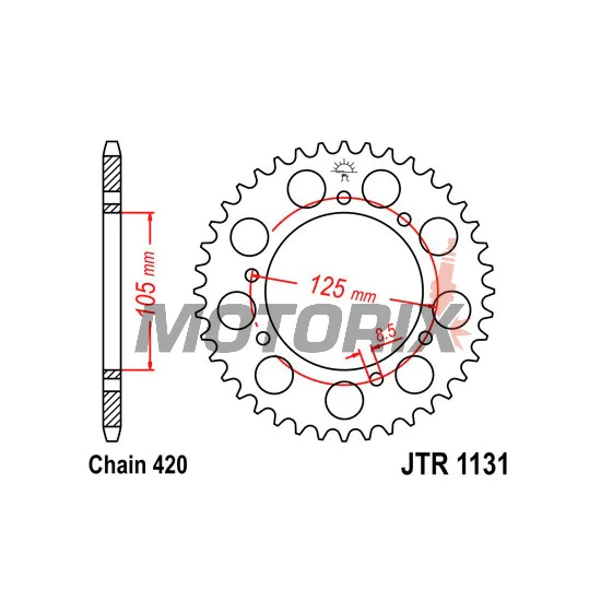 Zadní rozeta -JT- JTR1131,45, 45 zubů, ocelový, Aprilia RX 50 2006-2017, SX 50 2006-2011, Derbi R-DRD 50 2004-2005, Senda 50 2000-2014, 2018, Gas Gas Rookie 50 2002-2005, Gilera RCR 50 2003-2007, 2011-2014, SMT 50 2003-2006