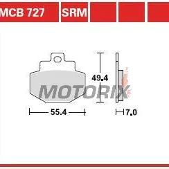 Brzdové destičky -TRW- MCB727SRM, sintrované, Benelli Adiva 125/150 (1999-2005), Gilera Runner 125/180/200 (2001-2013), Vespa/Piaggio DNA, GT, GTS, GTV, GTX, Hexagon, Granturismo 125/150/200/300 (2000-2016)