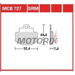 Brzdové destičky -TRW- MCB727SRM, sintrované, Benelli Adiva 125/150 (1999-2005), Gilera Runner 125/180/200 (2001-2013), Vespa/Piaggio DNA, GT, GTS, GTV, GTX, Hexagon, Granturismo 125/150/200/300 (2000-2016)