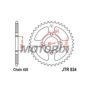 Zadní rozeta -JT- JTR834,48, 48 zubů, ocelový, Yamaha BW 80 1986-1988, 1990, PW 80 1983-2010, RD 50/80 1982-1984, RT 100 1990-2000, TT-R 110 2008-2020, TT-R 50 2006-2020, TT-R 90 2000-2008, YB 100 1980-1994