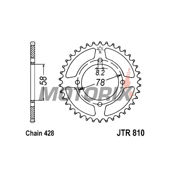 Zadní rozeta -JT- JTR810,46, 46 zubů, ocelový, HMZ Cruise 125 1996, Hyosung Cruise 125 1997-2001, GS 125 1998-2000, GV 125 2009-2010, RT 125 2004-2006, 2008-2011, RX 125 2007-2011, XRX 125 1999-2008, Jincheng 125 125 2007-2008