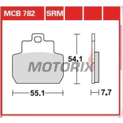 Brzdové destičky -TRW- MCB782, Piaggio/Vespa GTS 250/250ie/ABS (2005-2016), GTV 250/300 (2007-2014), MP3 125/125ie (2006-2008), X8 125/150/200/250/400 (2005-2008), X9 125/250 Evolution (2005-2008)