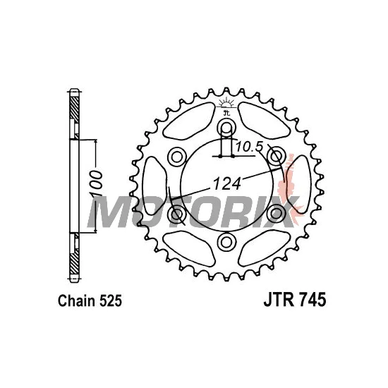 Zadní rozeta -JT- JTR745,37, 37 zubů, ocelový, Ducati GT 1000 2006-2010, Monster 1000 2003-2005, Monster 916 2001-2003, Paul Smart 1000 2006, Sport 1000 2006-2009, Sportclassic 1000 2007-2010, SS 1000 2003-2006, ST3 992 2004-2007