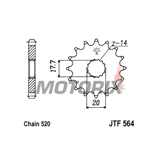 Přední pastorek -JT- JTF564,14, 14 zubů, Gas Gas EC 125 2003-2015, Yamaha DT 200 1989-1995, WR 125 1998, WR 200 1991-1993, XVS 125 2000-2004, YZ 125 1987-2004