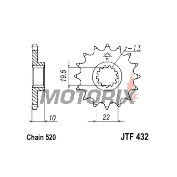 Přední pastorek -JT- JTF432,14, 14 zubů, Betamotor Jonathan 350 2001-2010, Kawasaki KLX 400 2003, Suzuki DR 250 1993-1995, DR 350 1990-1999, DR-Z 400 2000-2017, GSF 250 1995-2000, RM 250 1982-1986, 2000-2012, RM-X 250 1989-2001