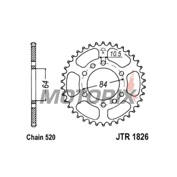 Zadní rozeta -JT- JTR1826,42, 42 zubů, ocelový, Kawasaki KFX 400 2003-2006, KSF 400 2003-2006, Suzuki GS 300 1982-1985, LT 160 1989-2001, 2003-2004, LT 230 1985-1993, LT 250 1985-1990, 1992-1993, LT-F 160 1991-2004, LT-Z 400 2002-2008
