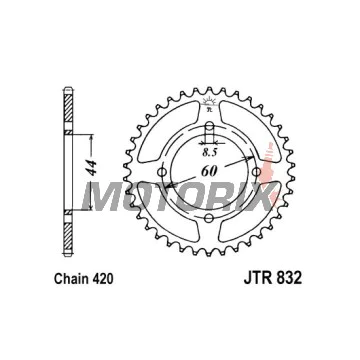 Zadní rozeta -JT- JTR832,49, 49 zubů, ocelový, Yamaha DT 50 1978-1998, DT 80 1983, RD 50 1982-1984, RX 50 1983-1984, TY 50 1979-1980, YSR 50 1986-1992