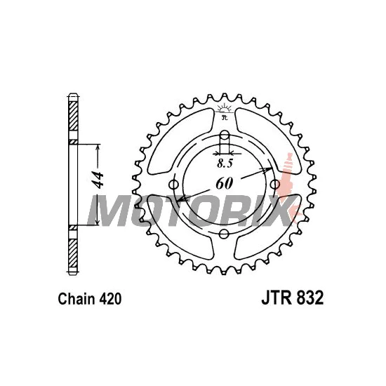 Zadní rozeta -JT- JTR832,30, 30 zubů, ocelový, Yamaha DT 50 1978-1998, DT 80 1983, RD 50 1982-1984, RX 50 1983-1984, TY 50 1979-1980, YSR 50 1986-1992