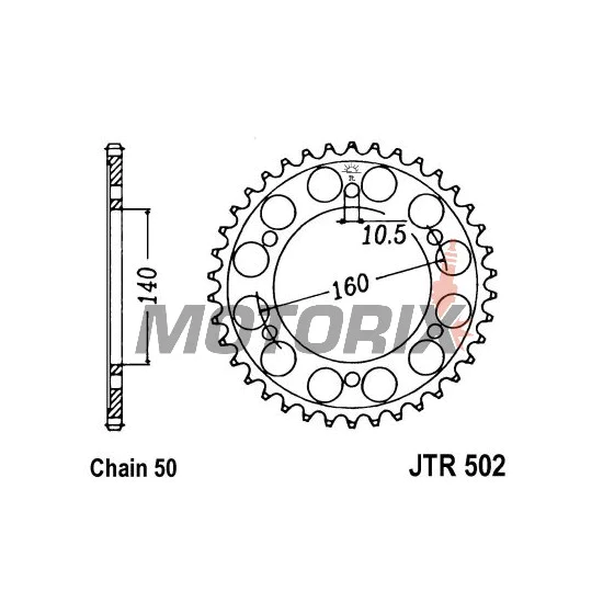 Zadní rozeta -JT- JTR502,44, 44 zubů, ocelový, Kawasaki GPX 750 1987-1988, GPZ 1100 1995-1998, GPZ 750 1987, GPZ 900 1984-1996, ZR 1100 1997-1998, ZX 1000 1988-1990, ZX 1100 1990-2001, ZZR 1100 1990-2001