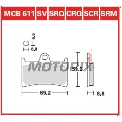 Brzdové destičky -TRW- MCB611SCR, závodní, Yamaha BT Bulldog 1100, FJ-09 900, FJR 1300, FZ1 1000, FZ6 600, FZ8 800, FZS Fazer 600/1000, MT-01/07/09/10, TDM 900, XJR 1300, Tmax 530, XSR 700/900, XT 1200, XV 1700/1900, YZF/R1/R6/R7 600-1000 - 1996-2024