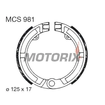Brzdové čelisti -TRW- MCS981, 125x17mm, Honda CN Helix 250, Piaggio Ape 50/150/175, Vespa PK/PX/Primavera 50-125, Vespa Classic Vespa 125/150 (1951-2000)