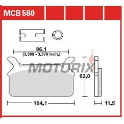 Brzdové destičky -TRW- MCB580, Harley-Davidson FLHR/FLHS/FLHT/FLHTC/FLST/FLT/FLTC/FLTR/FXDL 1340 + Honda CB125T/CB125T2 Twin (1978-1998)