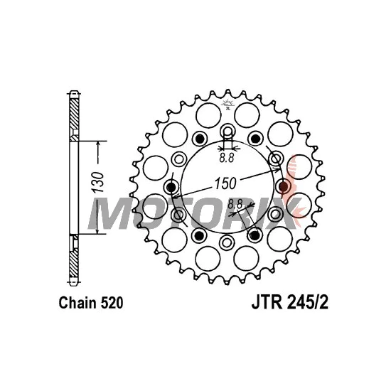 Zadní rozeta -JT- JTR245/2,52, 52 zubů, ocelový, Gilera RC 600 1989-1992, Honda CB 250 1982-1984, 1996-2001, NSR 250 1986-1987, NX 250 1988-1990, VTR 250 1998, 2009-2012, VTZ 250 1988, XL 350 1984-1987, XL 500 1979-1981, XL 600 1983-1987