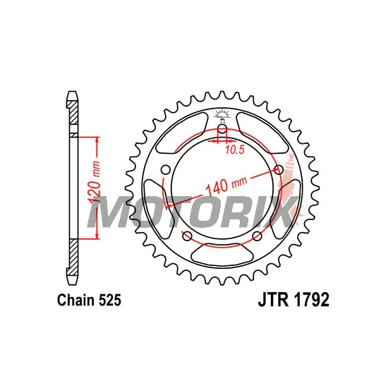 Zadní rozeta -JT- JTR1792,44, 44 zubů, ocelový, Kawasaki KLV 1000 2004-2006, Rieju RS-2 125 2005-2006, Suzuki GSR 600 2006-2011, GSR 750 2011-2016, GSX-R 600 2001-2010, GSX-R 750 2000-2010, GSX-S 750 2015-2016, Triumph America 800 2003-2004