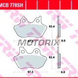 Brzdové destičky -TRW- MCB778SH, Harley Davidson FLHR Road King, FLHT Electra Glide, FLHX Street Glide, FLST Fat Boy/Softail, FLTR Road Glide, FXD Dyna, FXST Softail, VRSC V-Rod, XL Sportster - 883-1586cc, 1999-2007