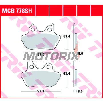 Brzdové destičky -TRW- MCB778SH, Harley Davidson FLHR Road King, FLHT Electra Glide, FLHX Street Glide, FLST Fat Boy/Softail, FLTR Road Glide, FXD Dyna, FXST Softail, VRSC V-Rod, XL Sportster - 883-1586cc, 1999-2007