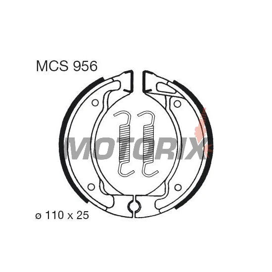 Brzdové čelisti -TRW- MCS956, 110x25mm, MBK Active50 Booster/Booster NG/Booster Rocket Fizz50 Forte50 Flipper50 Yamaha CW50 BWS DT50/80 PW80 RS100 SR125 Crypton105 Breeze50