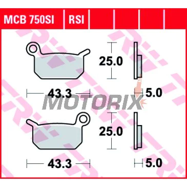 Brzdové destičky -TRW- MCB750SI, Husqvarna CR/SM 50 2011-2012; KTM GS/MX/SX/SXS 50/65/125 1986-2018; KTM Junior/Senior 50 2001-2003