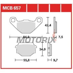 Brzdové destičky -TRW- MCB657, Aprilia ETX/MX/Pegaso/RX/SX/Tuareg 125-650, Beta Alp/Euro/Jonathan/M4, Buell M2/S1/S3 1200, Cagiva N90/WMX 50, Fantic Big Wheel/Grinta/Leader, Garelli Big Wheel/Bip Racing, Gas Gas Enducross 125TT, Gilera Eaglet 50, Husqvarn