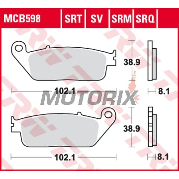 Brzdové destičky -TRW- MCB598SV, BMW C 600/650/Evolution, Cagiva Gran Canyon/Navigator, Honda CB/CBF/CBR/Hornet/Forza/Shadow, Kawasaki J/Z/KLE, Kymco Downtown/Xciting, Suzuki Burgman/Bandit, Triumph Bonneville/Tiger, Yamaha MT-01/WR - 1987-2022