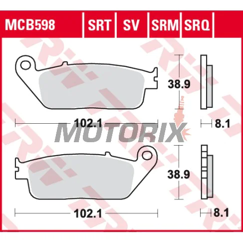 Brzdové destičky -TRW- MCB598SV, BMW C 600/650/Evolution, Cagiva Gran Canyon/Navigator, Honda CB/CBF/CBR/Hornet/Forza/Shadow, Kawasaki J/Z/KLE, Kymco Downtown/Xciting, Suzuki Burgman/Bandit, Triumph Bonneville/Tiger, Yamaha MT-01/WR - 1987-2022