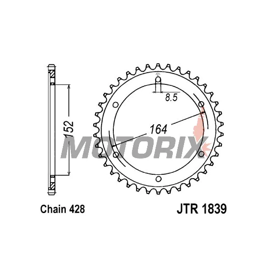 Zadní rozeta -JT- JTR1839,55, 55 zubů, ocelový, Yamaha SR 400 2014-2017, SR 500 1991-1999