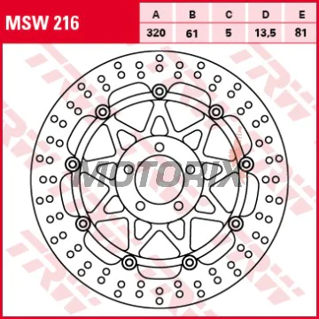 Brzdový kotouč -TRW- MSW216, 320mm, Kawasaki VN Mean Streak 1500/1600, ZX-7R/RR, ZX-9R, ZX-12R Ninja, ZXR 750, ZZR 1100/1200 (1989-2008) Suzuki VZ 1600 Marauder (2004-2005)