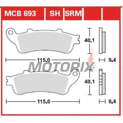 Brzdové destičky -TRW- MCB693SRM, sintrované, Aprilia ETV/RS/RSV/SL/Tuono + Benelli TnT/Tornado/TreK + Ducati 748-1198/Monster/SS/ST2 + Honda FES/ST + Moto Guzzi Breva/Nevada/V7 + Rieju MRT/SMX/Tango (1997-2010)