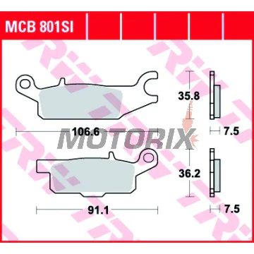 Brzdové destičky -TRW- MCB801SI, Yamaha YFM Raptor 250/250R, Grizzly 550/700/700F Auto 4x4 EPS (2006-2018)
