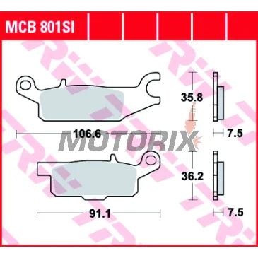 Brzdové destičky -TRW- MCB801SI, Yamaha YFM Raptor 250/250R, Grizzly 550/700/700F Auto 4x4 EPS (2006-2018)