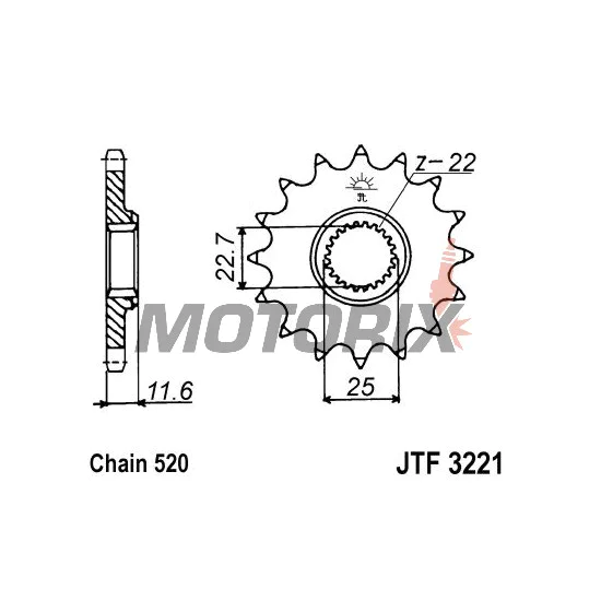 Přední pastorek -JT- JTF3221,12, 12 zubů, Polaris Big Boss 250 1989, 1991-1992, Magnum 425 1995-1998, Scrambler 400 1995-1999, Sport 400 1994-1995, Sportsman 350 1993, Trail Blazer 250 1995-1999, Trail Boss 250 1987-1992