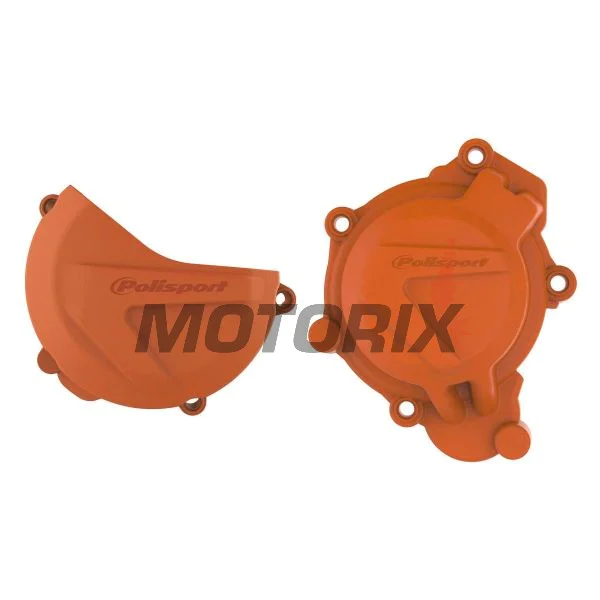 Sada chráničů víka spojky a víka statoru -POLISPORT- oranžové, KTM SX, XC 125/150 2016-2018