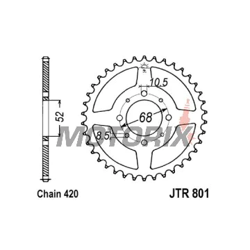 Zadní rozeta -JT- JTR801,52, 52 zubů, ocelový, Kawasaki AE 50 1982-1983, AE 80 1981-1983, AR 50 1981-1983, AR 80 1982-1983, KLX 110 2002-2020, Z 125 2019-2020, Suzuki DR-Z 110 2003-2005, FM 50 1980-1998, FR 70 1975-1987, GT 50 1977-1980
