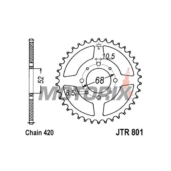 Zadní rozeta -JT- JTR801,33, 33 zubů, ocelový, Kawasaki AE 50 1982-1983, AE 80 1981-1983, AR 50 1981-1983, AR 80 1982-1983, KLX 110 2002-2020, Z 125 2019-2020, Suzuki DR-Z 110 2003-2005, FM 50 1980-1998, FR 70 1975-1987, GT 50 1977-1980