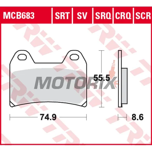 Brzdové destičky -TRW- MCB683SV, Aprilia Pegaso/RS/RSV, Benelli TnT/Tornado, BMW F/G/R nineT, Cagiva Raptor, Ducati Monster/Multistrada/SS, KTM Duke/LC4/SM, Moto Guzzi, Yamaha XT 660X
