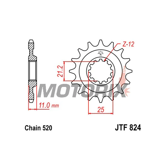 Přední pastorek -JT- JTF824,16, 16 zubů, Husqvarna CR 125/250 2000-2005, SM 450 2005-2010, SM 510 2004-2010, SM 530 2008-2009, SM 570 2001-2004, SM 610 1998-2010, SM 630 2010, SMR 450 2003-2010, SMS 630 2010-2011, TC 250 2002-2008
